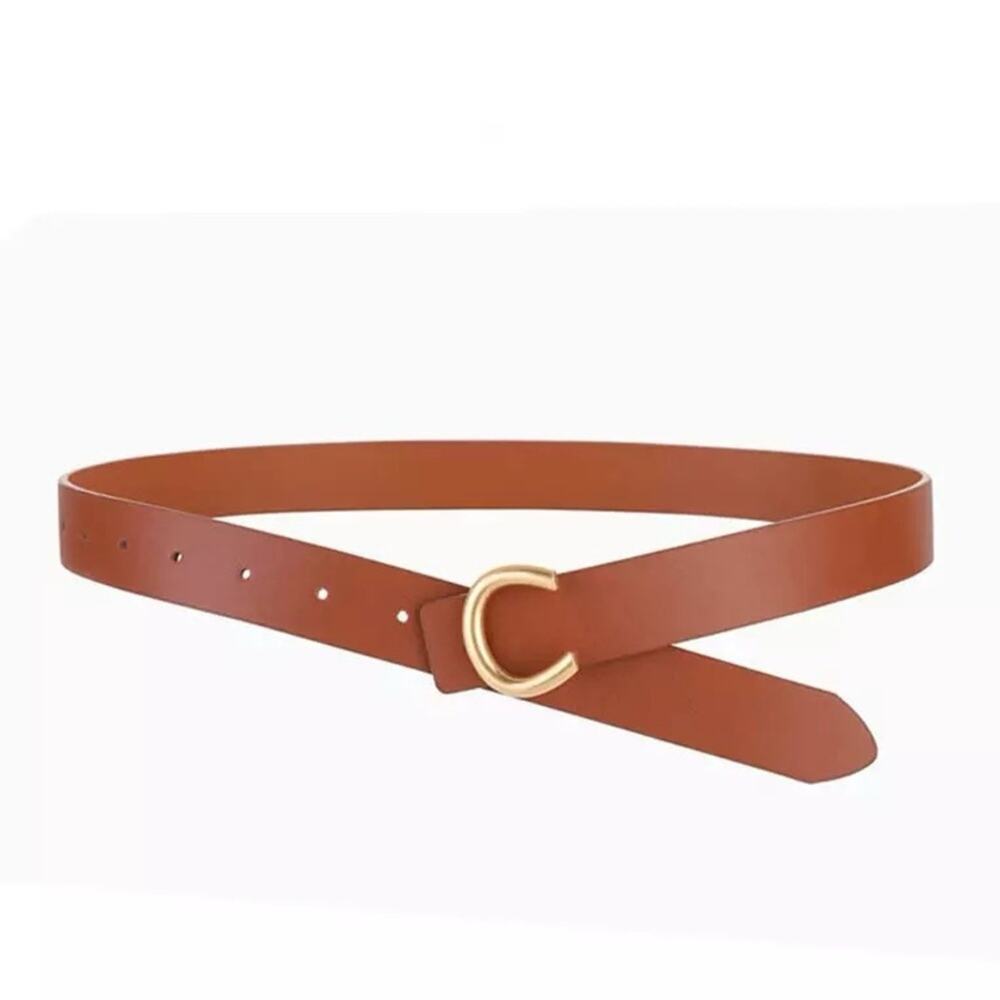 Camel Leather Gold C Buckle Belt